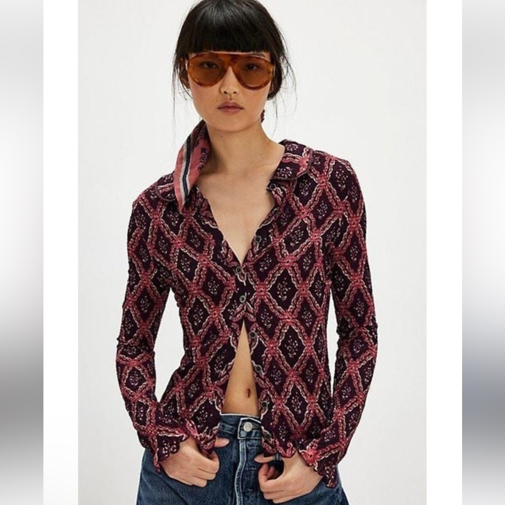 Free People Caught a Feeling Cardi Chocolate Combo Cocoa Red